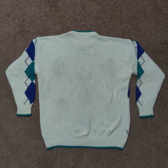 Vintage Embassy Row Sweater Mens Large Argyle Cotton Retro Preppy Diamond White - Picture 5 of 8